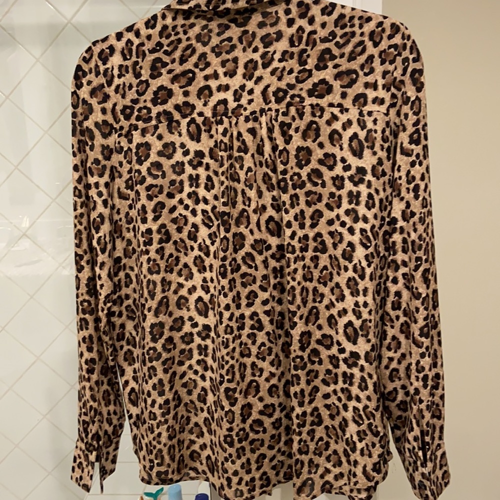 Leopard button down blouse. Nearly sheer. - Picture 4 of 4